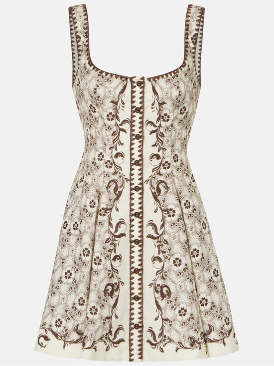 Alemais Dresses & Skirts - Alemais Cream and Brown Floral Mini Fit-and-Flare Dress